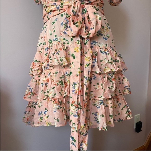 NEW! LoveShackFancy- Pink Floral Ruffle Accent Square Neck Kimber Mini Dress S - Picture 4 of 9